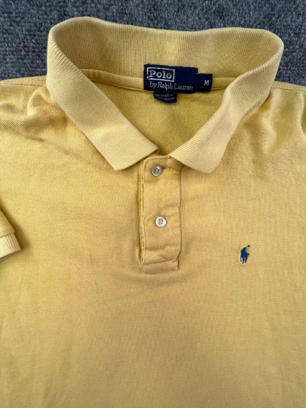 Polo Ralph Lauren Short Sleeve Polo Shirt Men’s Cotton Yellow Medium Blue Pony